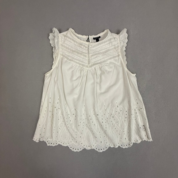 Torrid Eyelet Sleeveless Top Womens 2 White Eyelet Lace Flutter Sleeve Mock Neck - Picture 3 of 12